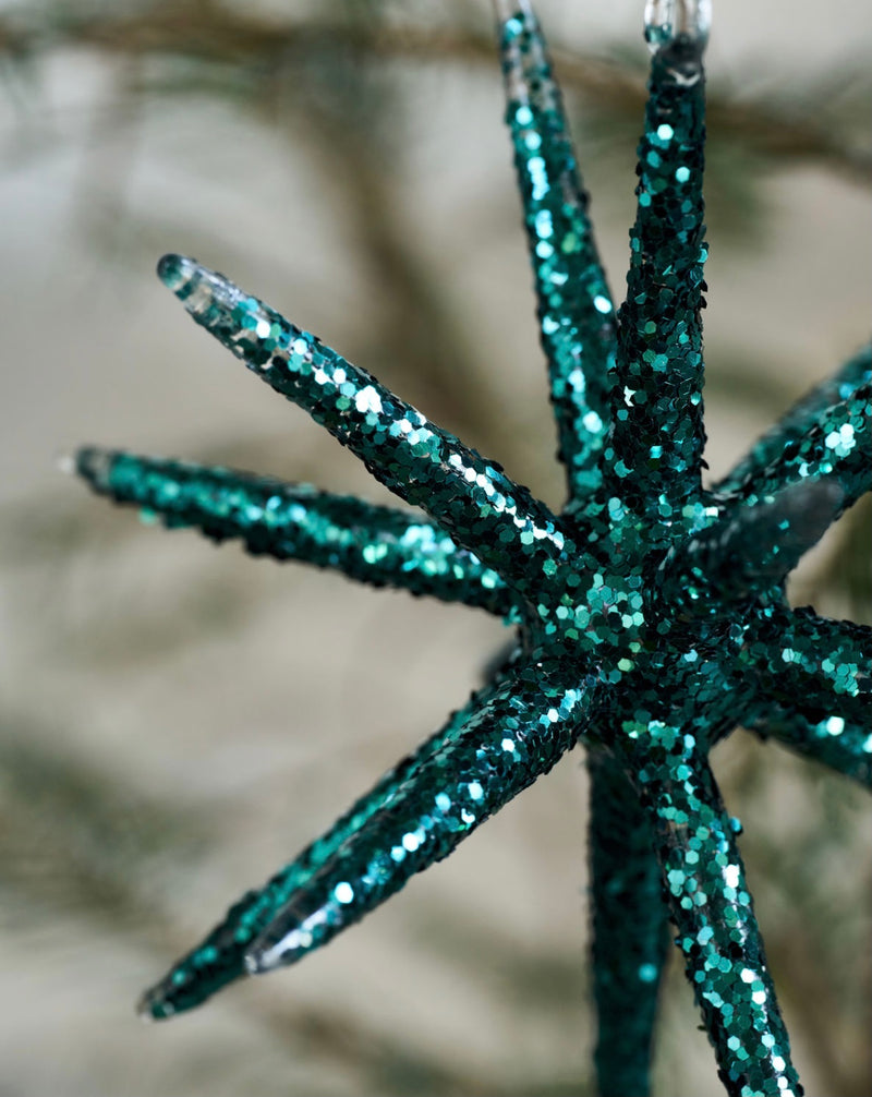 ORNAMENTS SPIKE GREEN GLITER