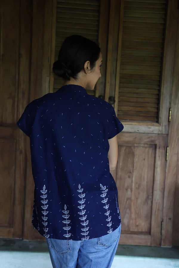 THE BOMBAY TOP - HAND PAINTED IN BATIK TULIS - INDIGO