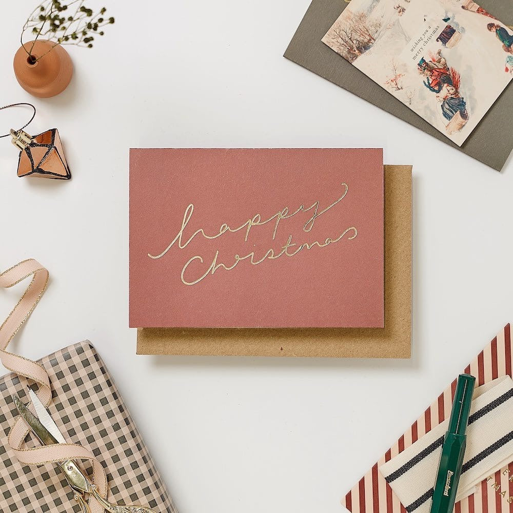 BURGUNDY HAPPY CHRISTMAS SCROLL CARD