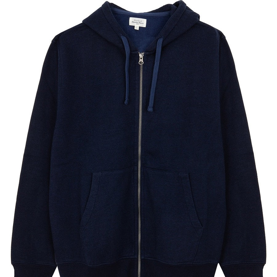 MEN KNITTED SWEATSHIRT - HOODY ZIPPER - INDIGO