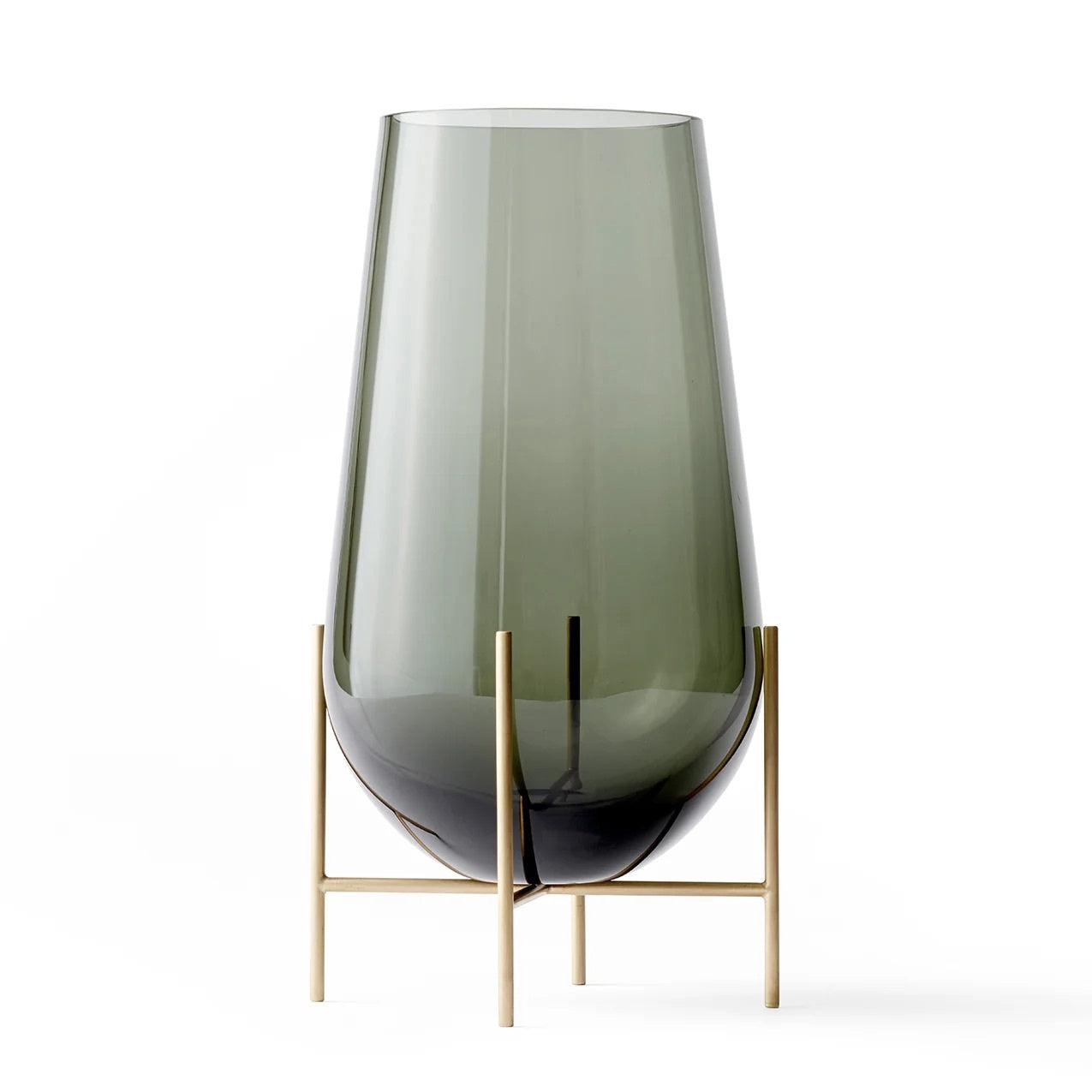 ÉCHASSE VASE GLASS, MEDIUM - SMOKE/BRUSHED BRASS