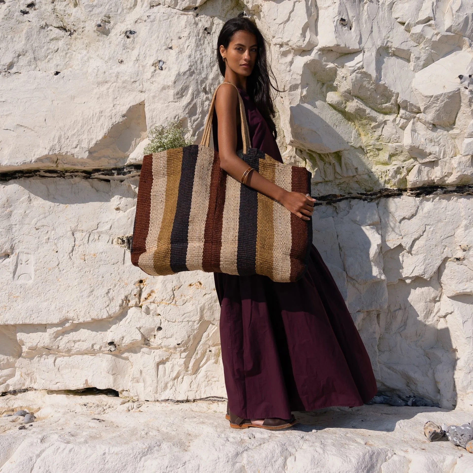 EXTRA LARGE JUTE BAG WITH LONG HANDLES | EARTH COLOURS