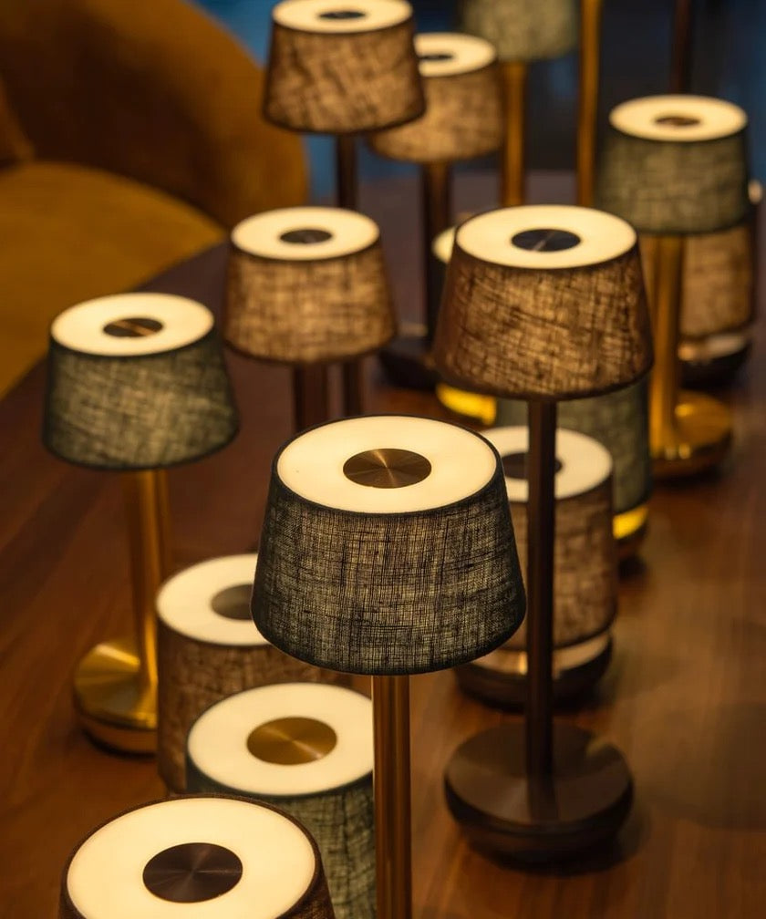 TWO TABLE LIGHT GOLD EMERALD/LINEN