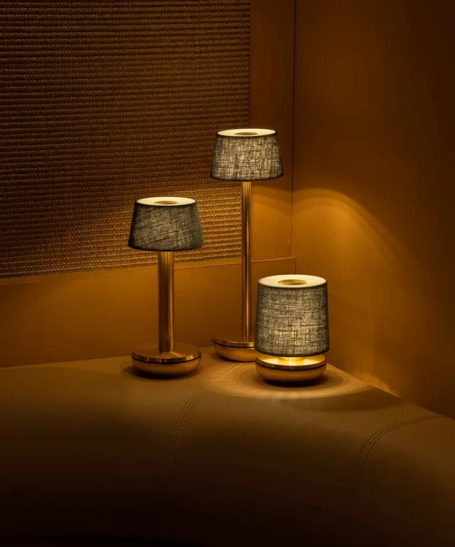 TWO TABLE LIGHT GOLD EMERALD/LINEN