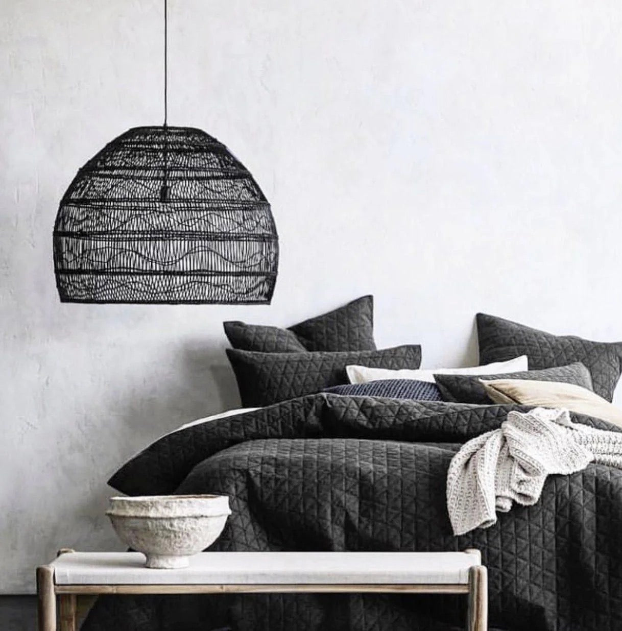 WICKER PENDANT LAMP BALL BLACK | M