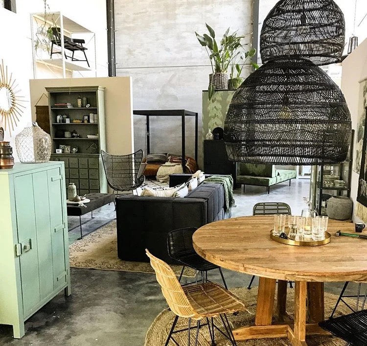 WICKER PENDANT LAMP BALL BLACK | M