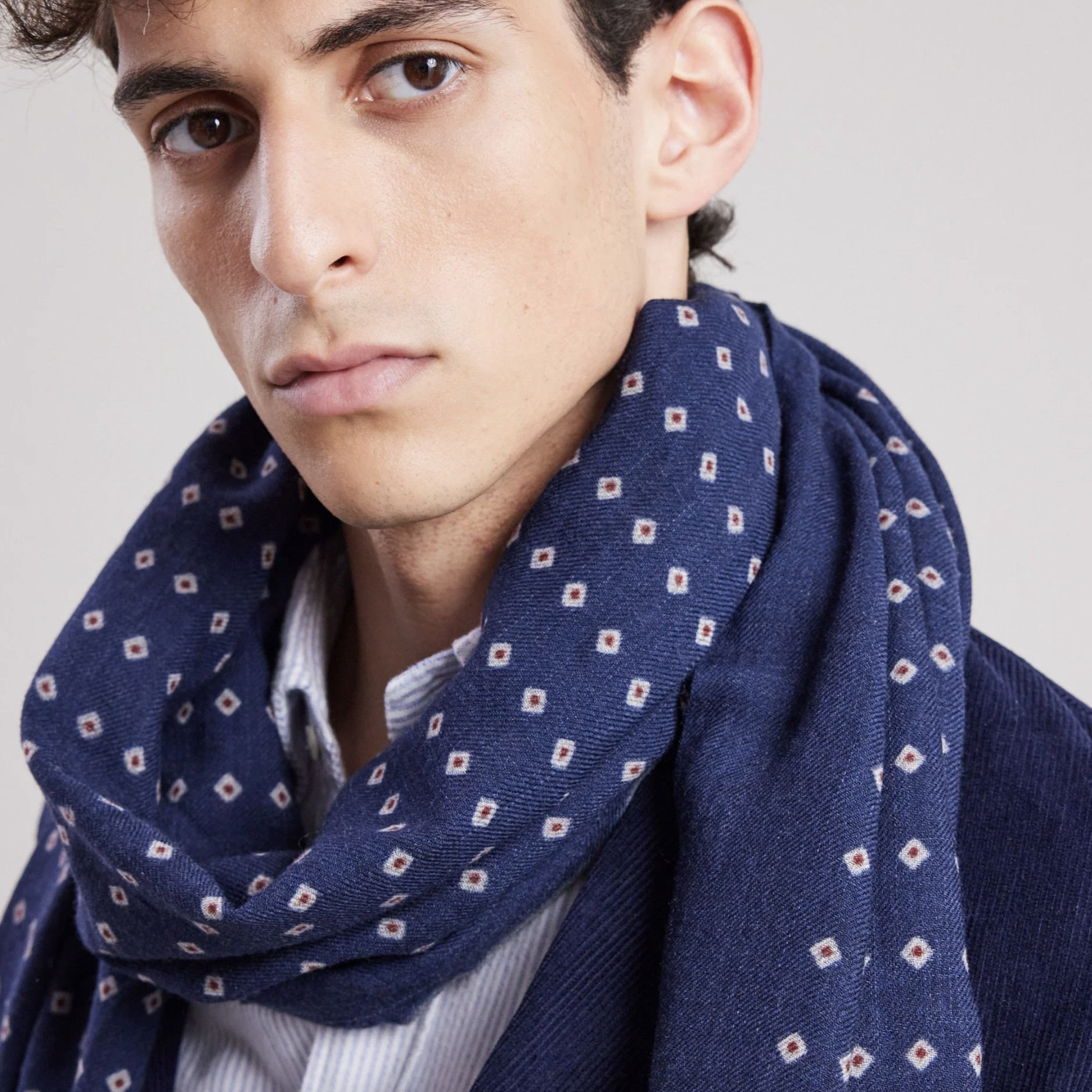 MEN WOVEN SCARF -INDIGO -DOTS