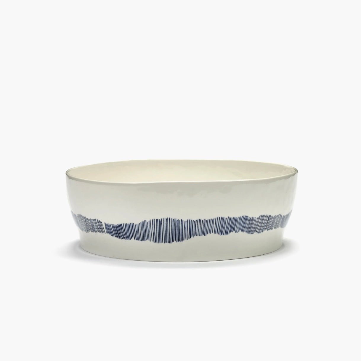 SALAD BOWL WHITE SWIRL - STRIPES BLUE FEAST