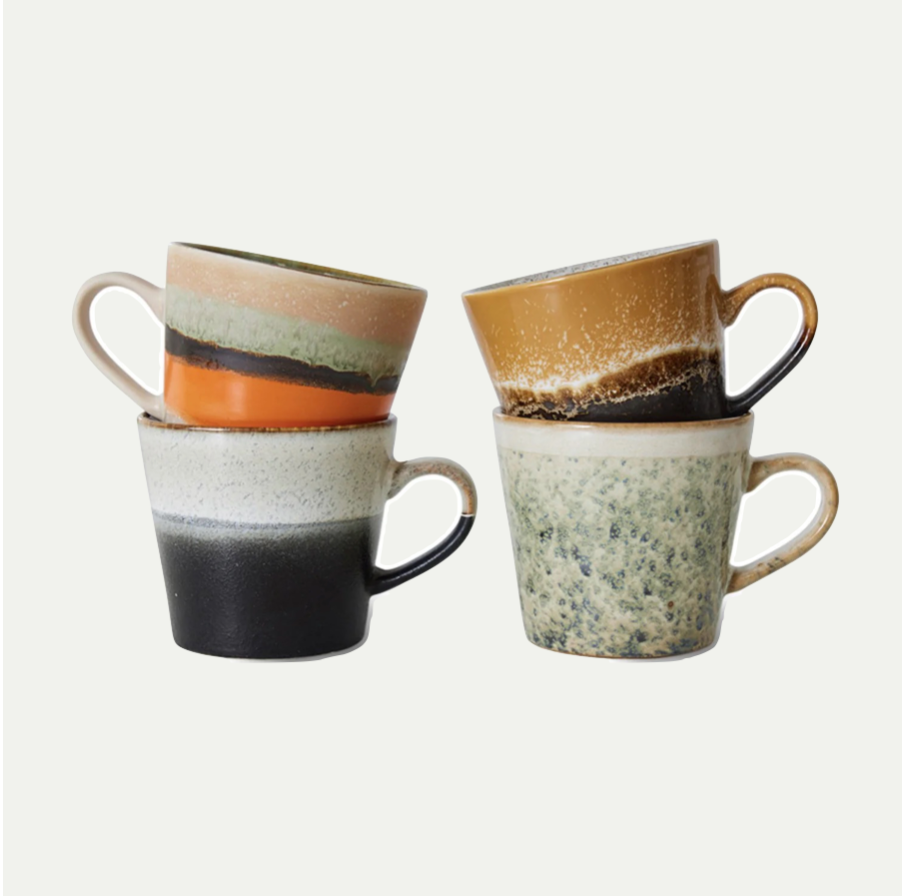 70's CERAMIC CAPPUCCINO MUGS VERVE- SET OF 4