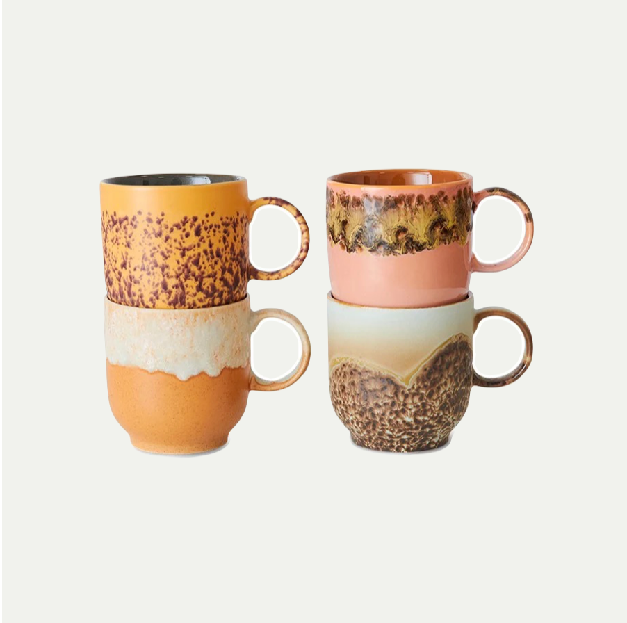 70's CERAMIC CAFE' MUGS, CAPE- SET OF 4
