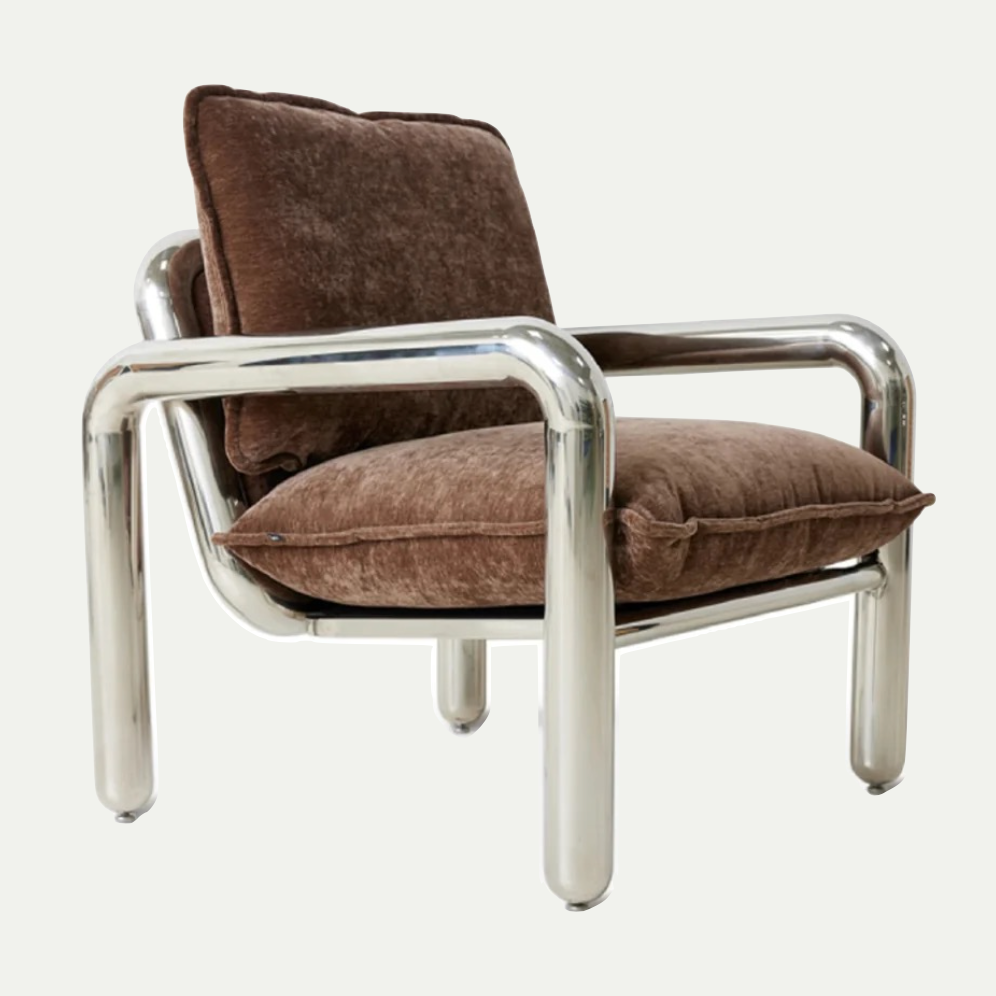 CHROME LOUNGE ARMCHAIR | VELVET BROWN | On Order
