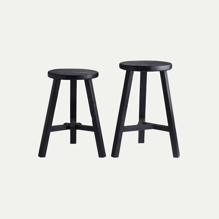 STOOL  ELM WOOD - BLACK | SET OF 2