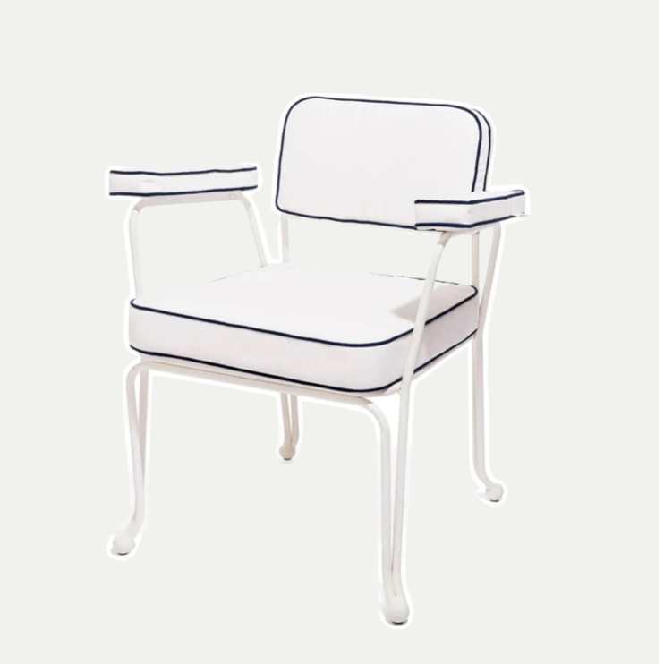 THE WATERHOUSE DINING CHAIR IN RIVIE WHITE | ANTIQUE WHITE FRAME | On Order