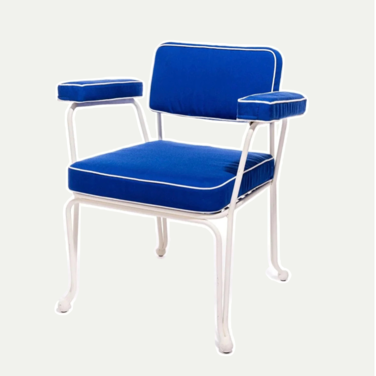 THE WATERHOUSE DINING CHAIR IN RIVIE MEDITERRANEAN BLUE | ANTIQUE WHITE FRAME | On Order