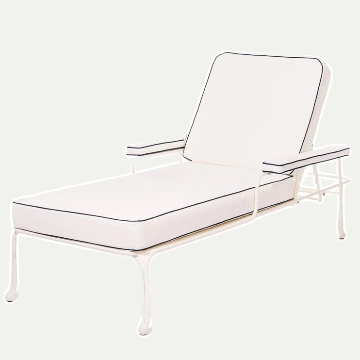 THE WATERHOUSE SUN LOUNGER IN RIVIE WHITE | ANTIQUE WHITE FRAME | On Order
