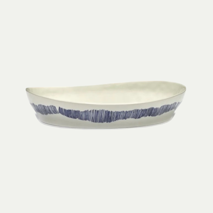 SERVING PLATE S WHITE SWIRL - STRIPES BLUE FEAST
