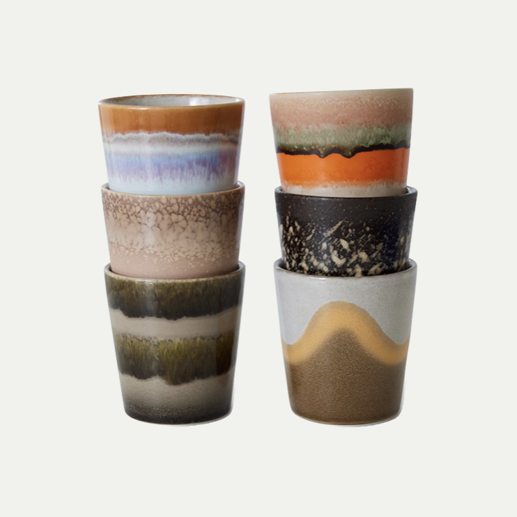 70S CERAMICS: COFFEE MUGS, ELEMENTS (SET OF 6)