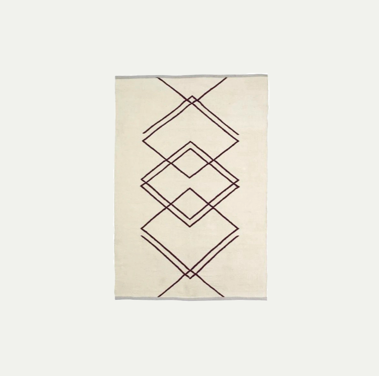 RHOMB RUG WHITE/BURGUNDY