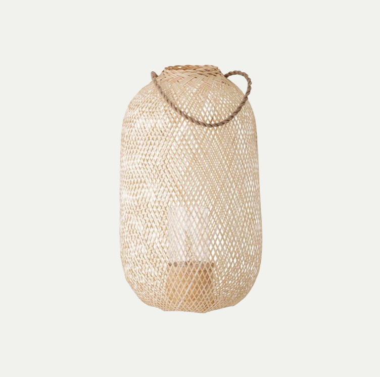 MUSU BAMBOO LANTERN W/GLASS - NATURE