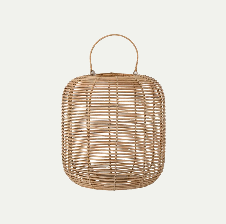 NEI LANTERN W/GLASS, NATURE RATTAN