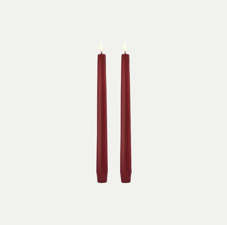 CLASSIC LED TAPER CANDLES RED | 2.3 x 25 CM | SET OF 2