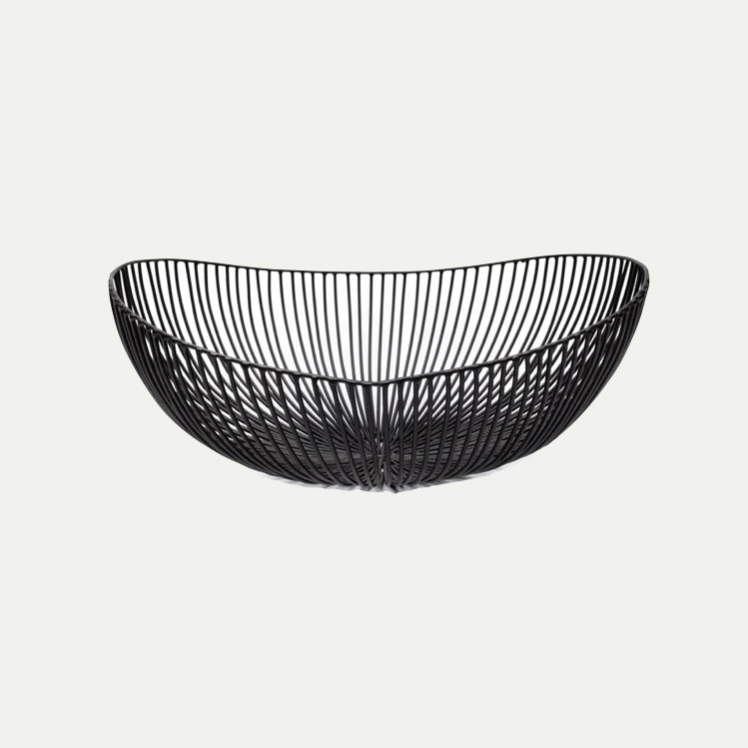 BASKET OVAL BLACK TALE, IRON MEO METAL SCULPTURES