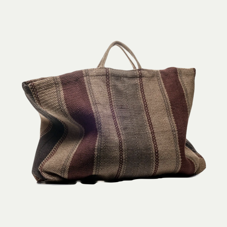 EXTRA LARGE JUTE BAG BROWN | NATURAL AND GREY STRIPES