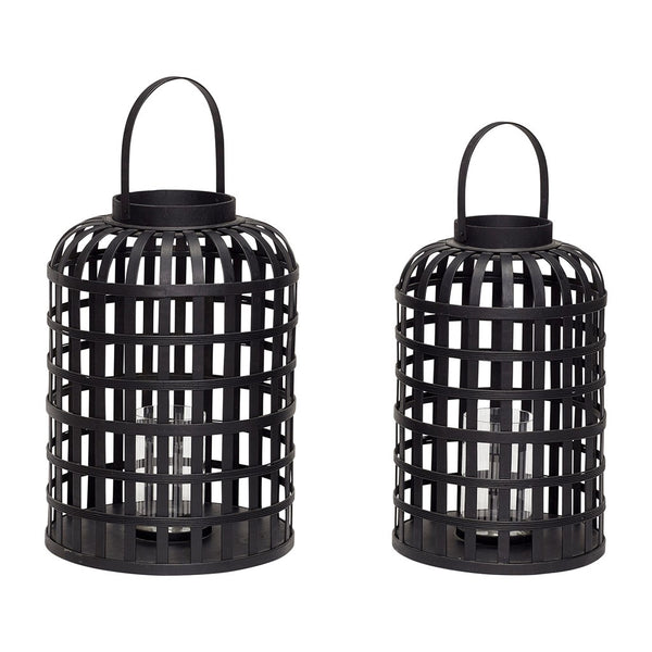 LANTERN, ROUND, BLACK BAMBOO, S/2