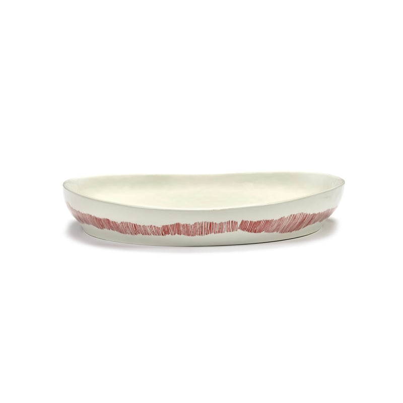 SERVING PLATE M WHITE SWIRL - STRIPES RED FEAST