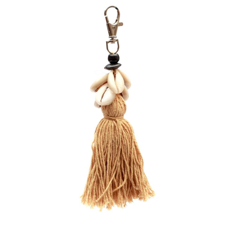 THE COWRIE TASSEL KEYCHAIN-  MOCCA