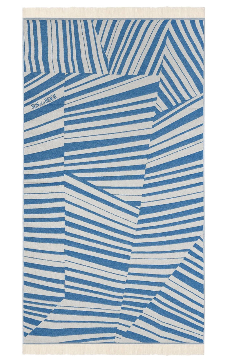 CYCLADIC TILES BRIGHT BLUE FEATHER BEACH TOWEL