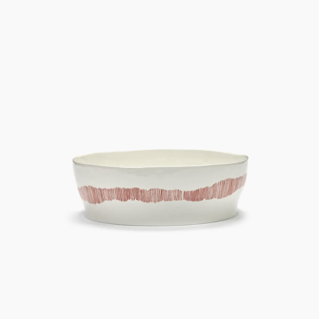 SALAD BOWL WHITE SWIRL - RED STRIPES  FEAST