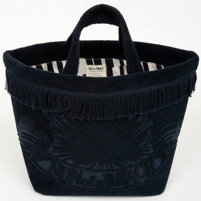 ATHENS TILES BLACK - OVERSIZED BEACH BAG
